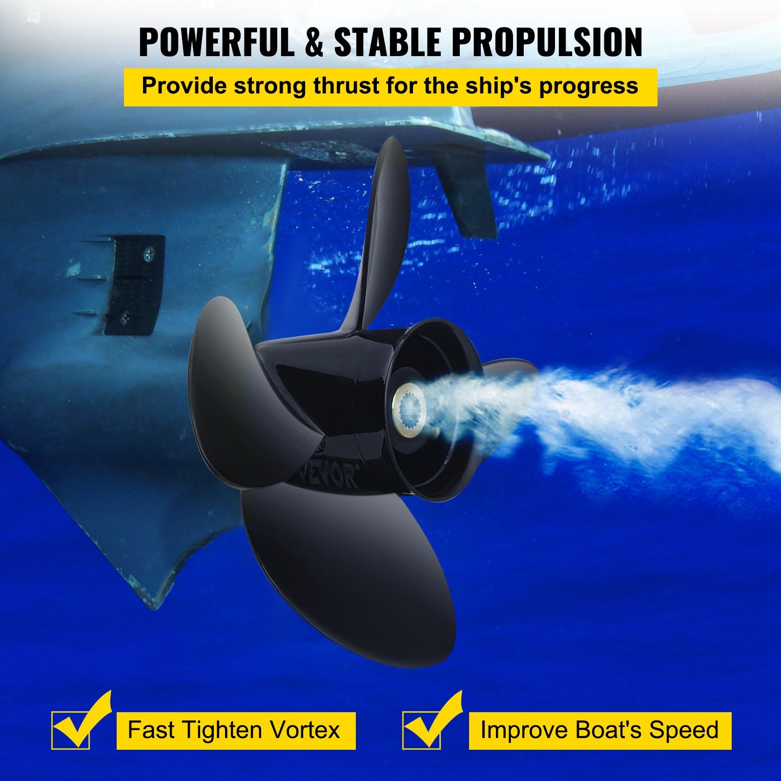 Outboard Propeller, Replace for OEM 3587522, 4-Blade 14 1/4"" x 19"" Pitch Aluminium Boat Propeller, Compatible with Volvo Penta SX Drive All Models, with 19 Tooth Splines, RH