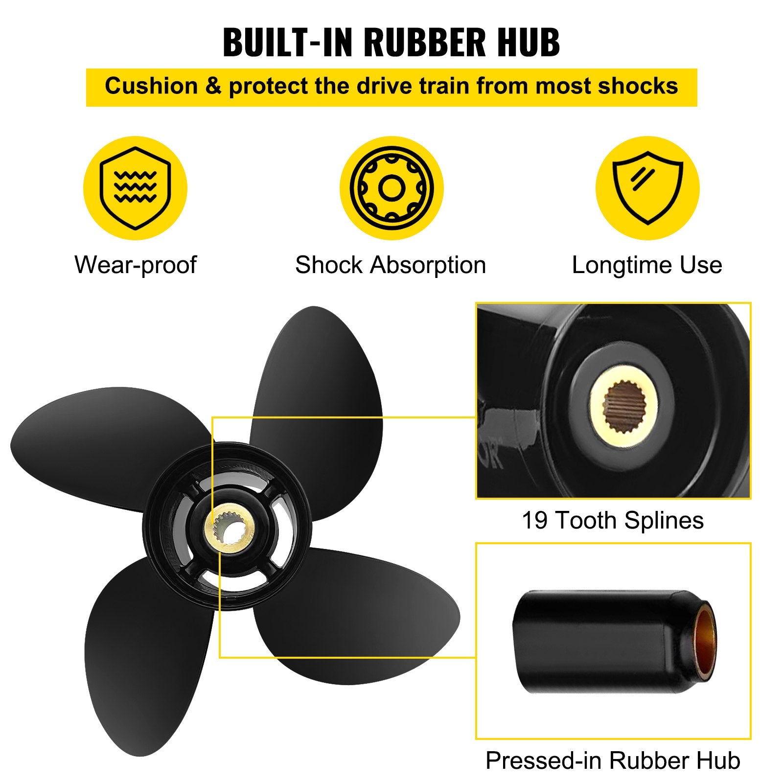 Outboard Propeller, Replace for OEM 3587522, 4-Blade 14 1/4"" x 19"" Pitch Aluminium Boat Propeller, Compatible with Volvo Penta SX Drive All Models, with 19 Tooth Splines, RH