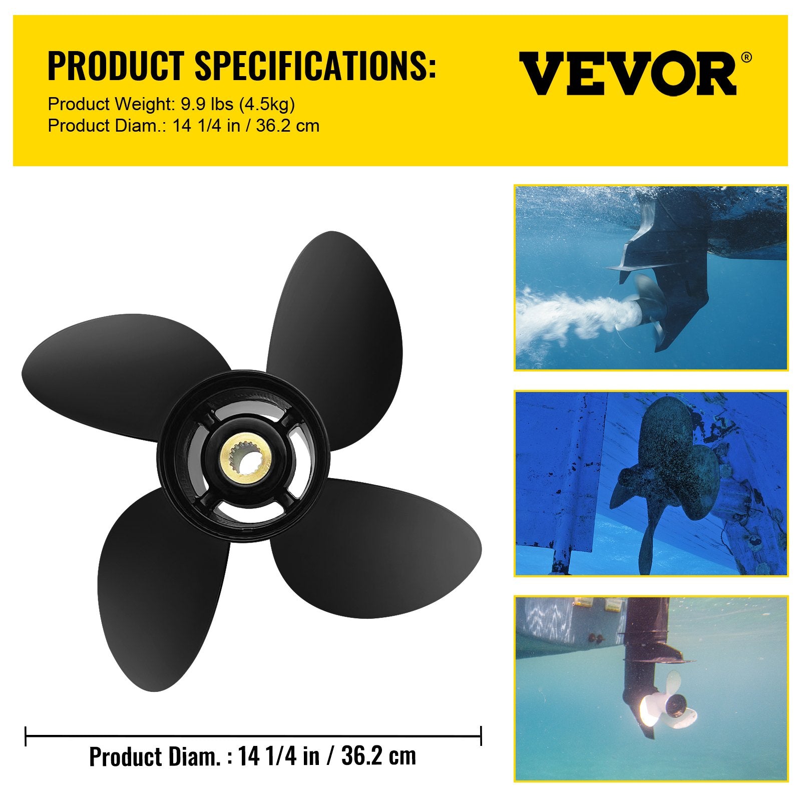 Outboard Propeller, Replace for OEM 3587522, 4-Blade 14 1/4"" x 19"" Pitch Aluminium Boat Propeller, Compatible with Volvo Penta SX Drive All Models, with 19 Tooth Splines, RH