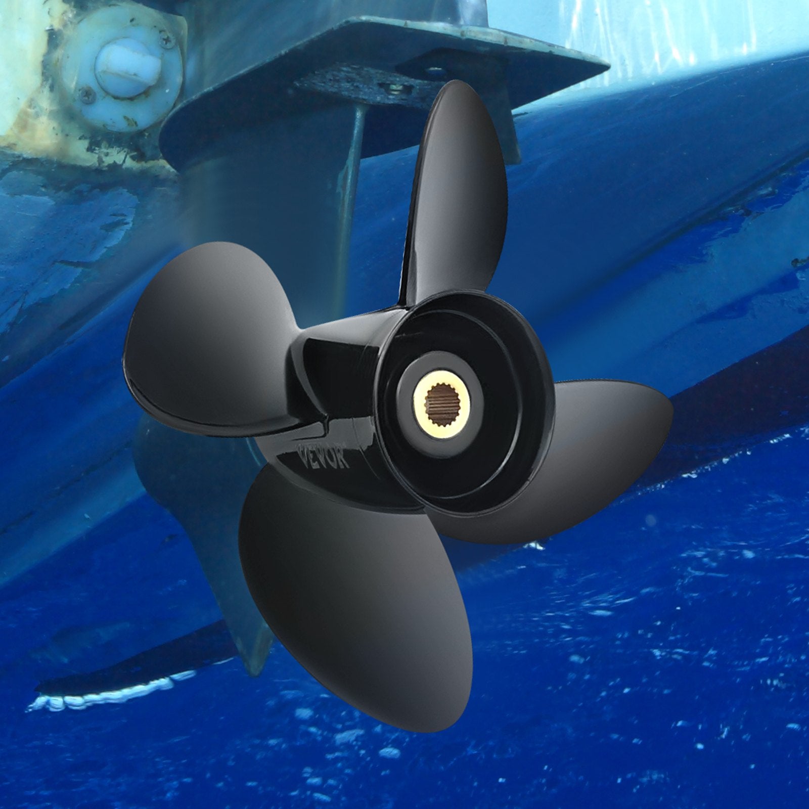 Outboard Propeller, Replace for OEM 3587522, 4-Blade 14 1/4"" x 19"" Pitch Aluminium Boat Propeller, Compatible with Volvo Penta SX Drive All Models, with 19 Tooth Splines, RH