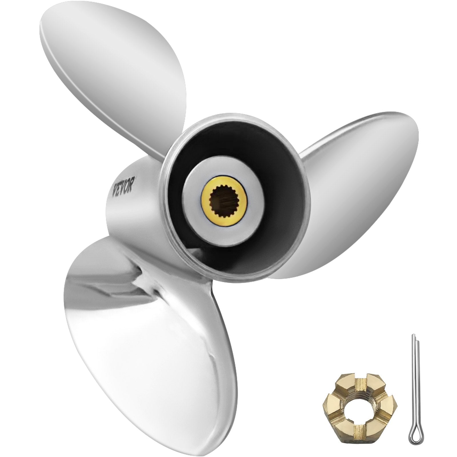 Outboard Propeller, Replace for OEM 3860709, 3-Blade 14.5"" x 21"" Pitch Steel Boat Propeller, Compatible with Volvo Penta SX Drive All Models, with 19 Tooth Splines, RH