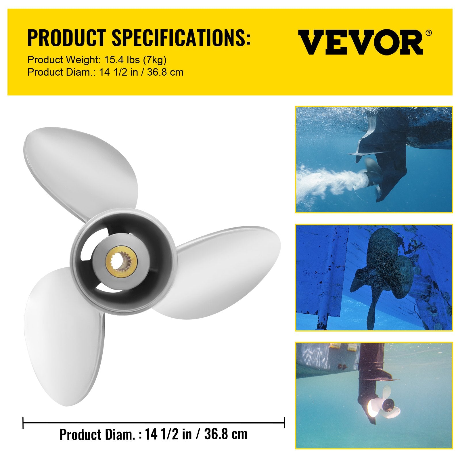 Outboard Propeller, Replace for OEM 3860709, 3-Blade 14.5"" x 21"" Pitch Steel Boat Propeller, Compatible with Volvo Penta SX Drive All Models, with 19 Tooth Splines, RH