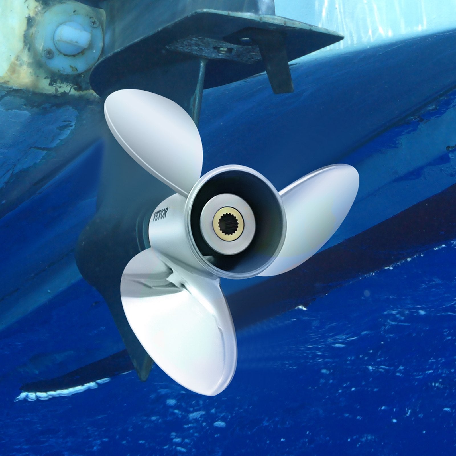 Outboard Propeller, Replace for OEM 3860709, 3-Blade 14.5"" x 21"" Pitch Steel Boat Propeller, Compatible with Volvo Penta SX Drive All Models, with 19 Tooth Splines, RH