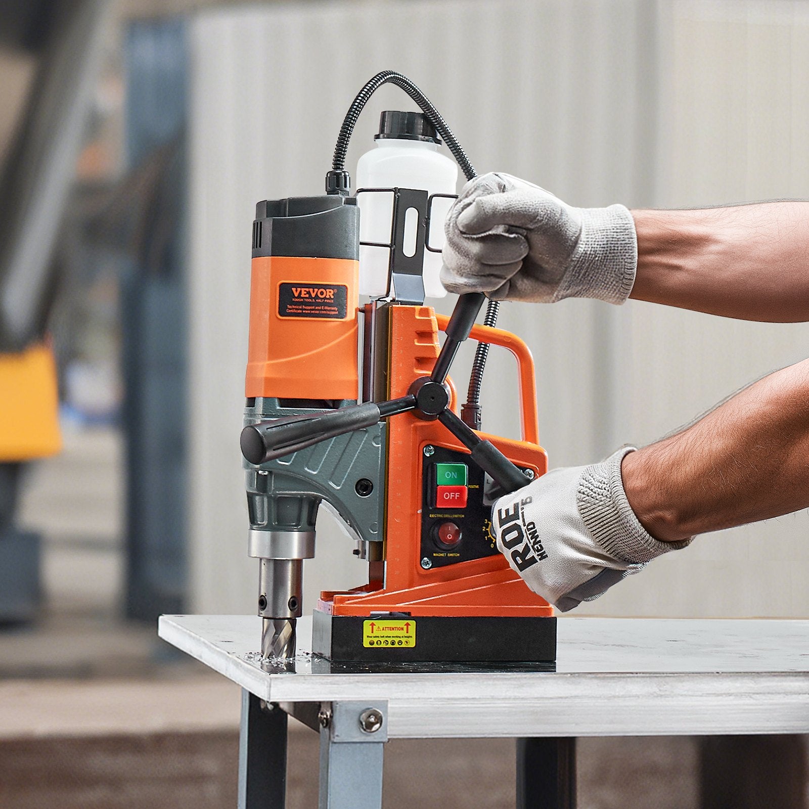 Magnetic Drill, 1450W Motor 1.6 in Boring Diameter, 2810 lbf Portable Electric Mag Drill Press, with 2 Coring Bits, Variable Speed, Drilling Machine for Metal Surface, Home Improvement Industry