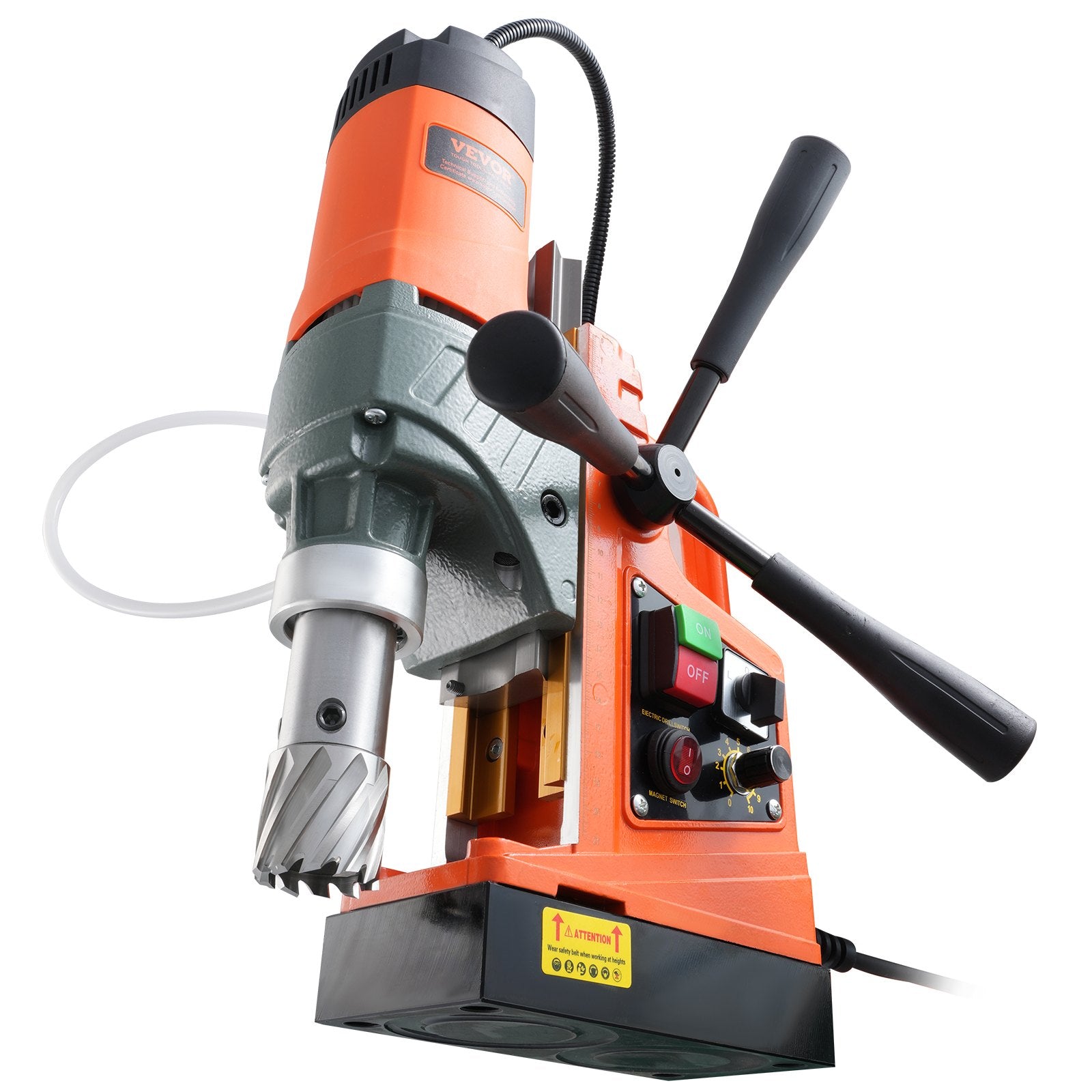 Magnetic Drill, 1450W Motor 1.6 in Boring Diameter, 2810 lbf Portable Electric Mag Drill Press, with 2 Coring Bits, Variable Speed, Drilling Machine for Metal Surface, Home Improvement Industry