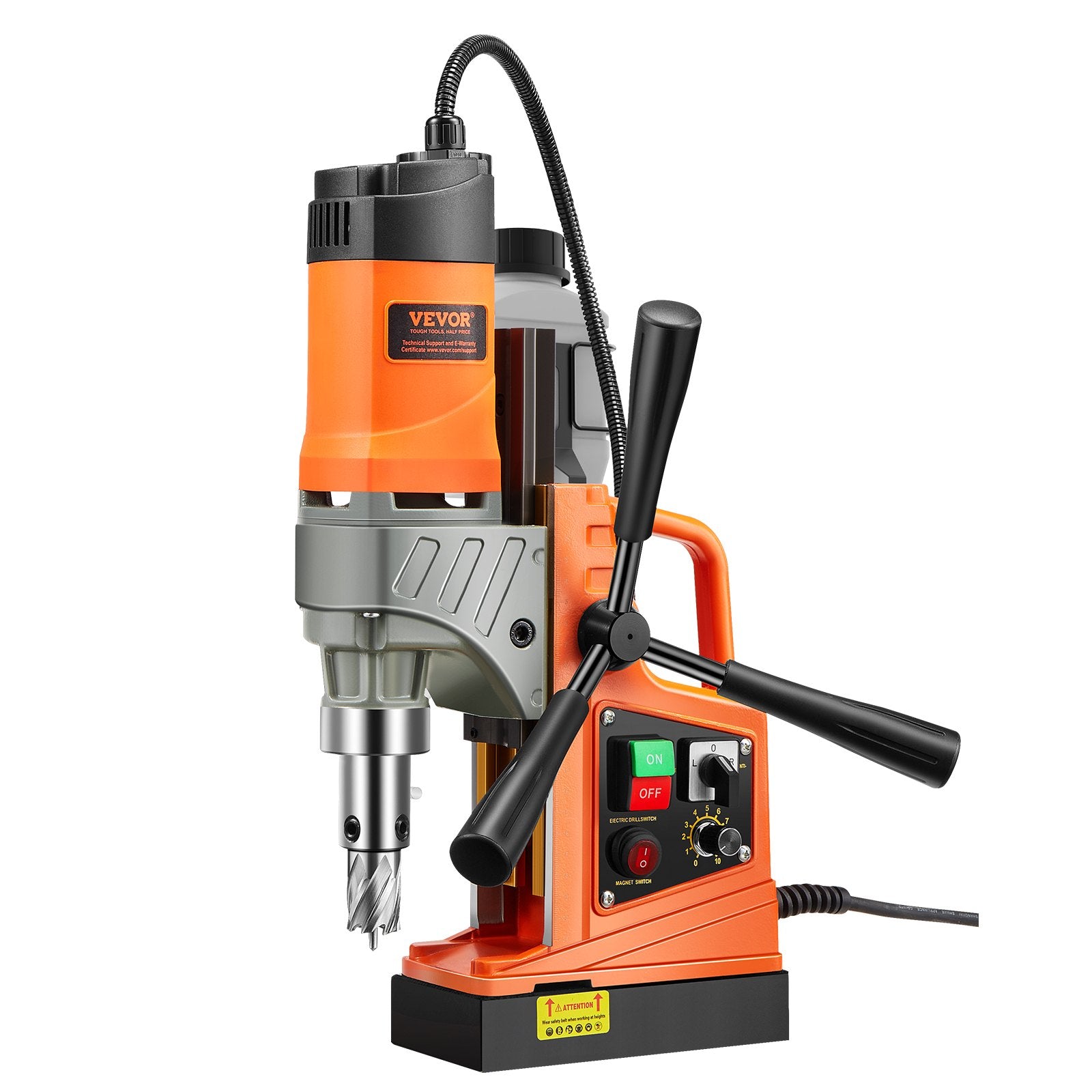 Magnetic Drill, 1450W Motor 2 in Boring Diameter, 2878 lbf Portable Electric Mag Drill Press, with 6 Coring Bits, Variable Speed, Drilling Machine for Metal Surface, Home Improvement Industry