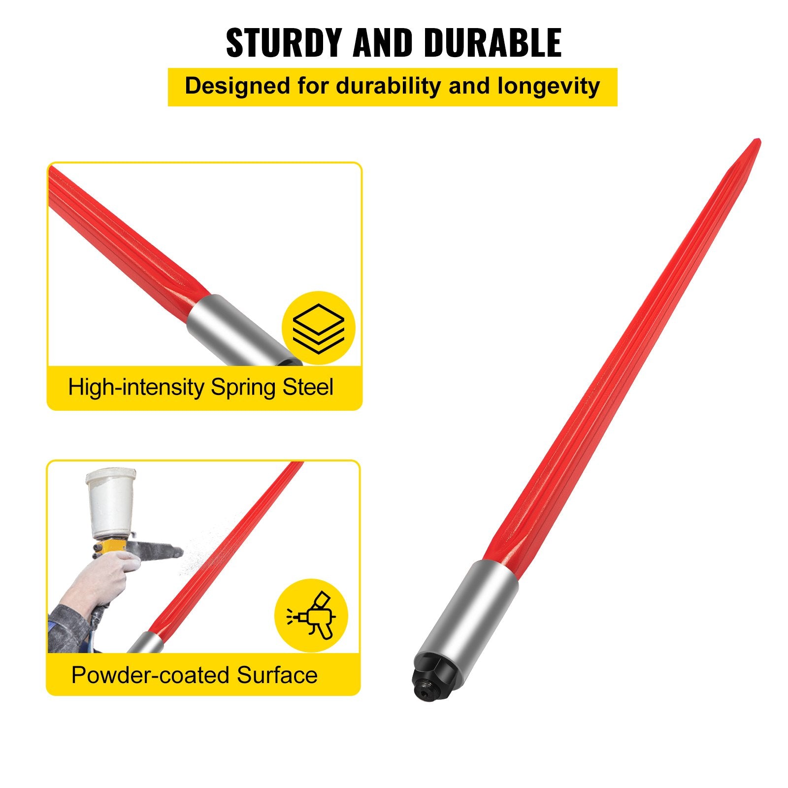 Gardening Accessories: VEVOR Hay Spear 32" Bale Spear 1350 lbs Capacity, Bale Spike Quick Attach Square Hay Bale Spears 1.4" Wide, Red Coated Bale Forks, Bale Hay Spike with Hex Nut & Sleeve for Buckets Tractors Loaders