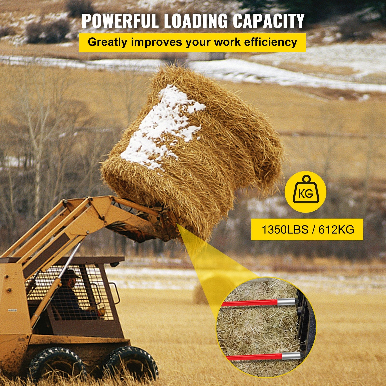 Gardening Accessories: VEVOR Hay Spear 32" Bale Spear 1350 lbs Capacity, Bale Spike Quick Attach Square Hay Bale Spears 1.4" Wide, Red Coated Bale Forks, Bale Hay Spike with Hex Nut & Sleeve for Buckets Tractors Loaders
