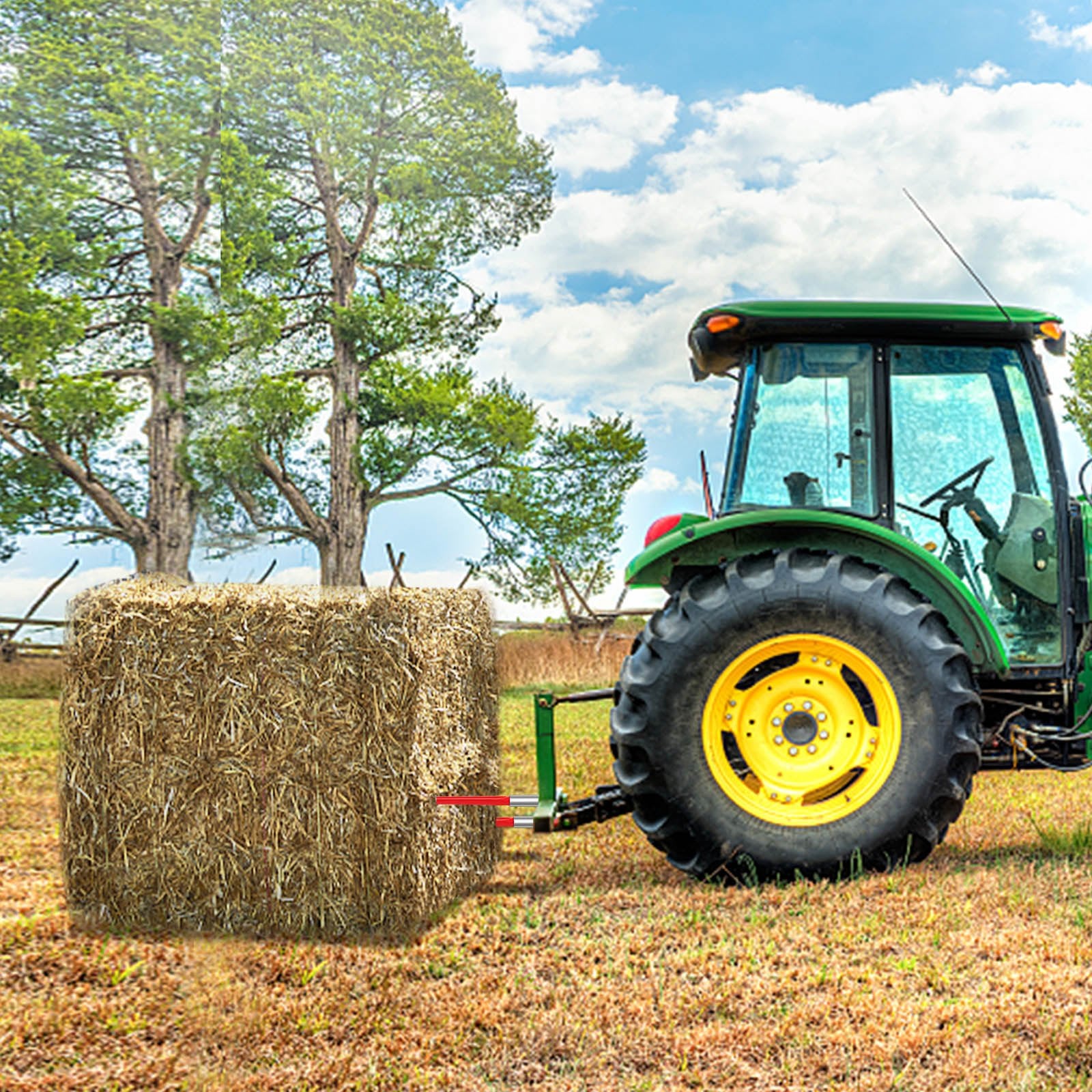Gardening Accessories: VEVOR Hay Spear 32" Bale Spear 1350 lbs Capacity, Bale Spike Quick Attach Square Hay Bale Spears 1.4" Wide, Red Coated Bale Forks, Bale Hay Spike with Hex Nut & Sleeve for Buckets Tractors Loaders