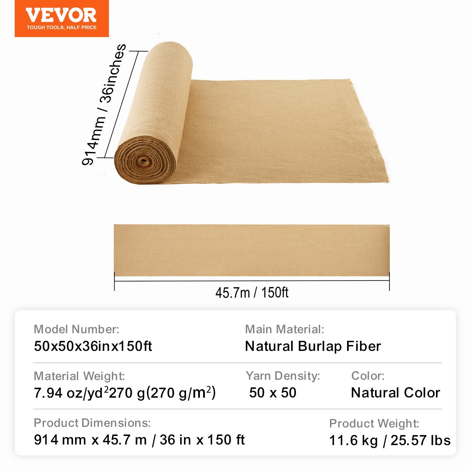 Garden Ornaments: VEVOR Burlap Fabric Roll Burlap Tree Wrap 914 mm x 45.7 m for Crafts & Plants