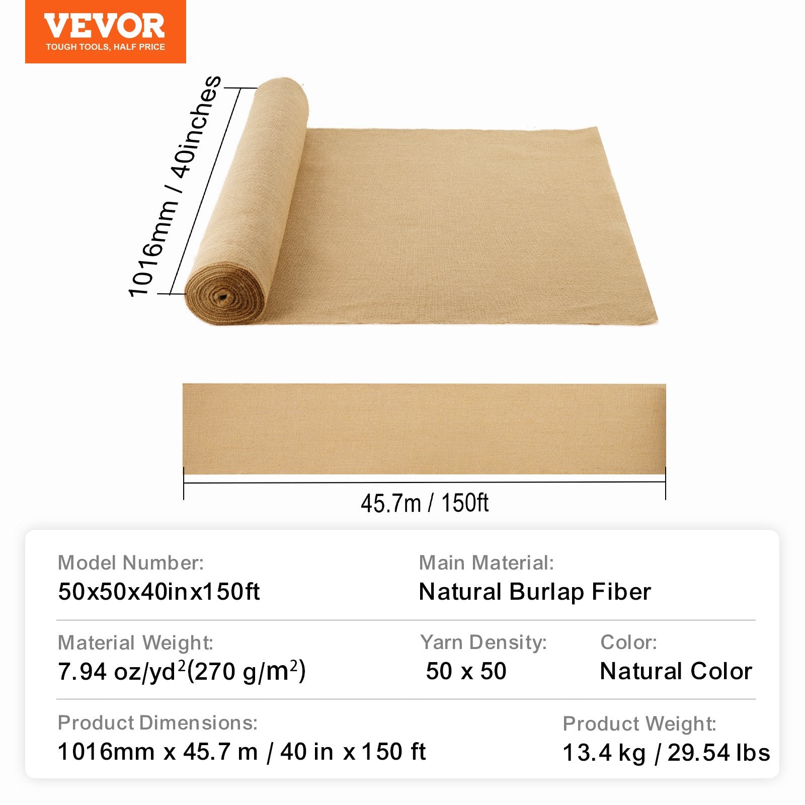Garden Ornaments: VEVOR Burlap Fabric Roll Burlap Tree Wrap 1016 mm x 45.7 m for Crafts & Plants