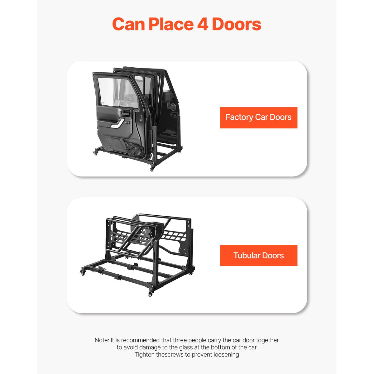 Jeep Door Storage Cart, 4 Doors Moveable Storage Cart Rack with Thickened Rubber Cushion, Sturdy Car Door Holder Cart Fit for Jeep Wrangler JK JKU JL Gladiator