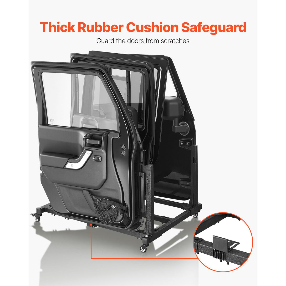 Jeep Door Storage Cart, 4 Doors Moveable Storage Cart Rack with Thickened Rubber Cushion, Sturdy Car Door Holder Cart Fit for Jeep Wrangler JK JKU JL Gladiator