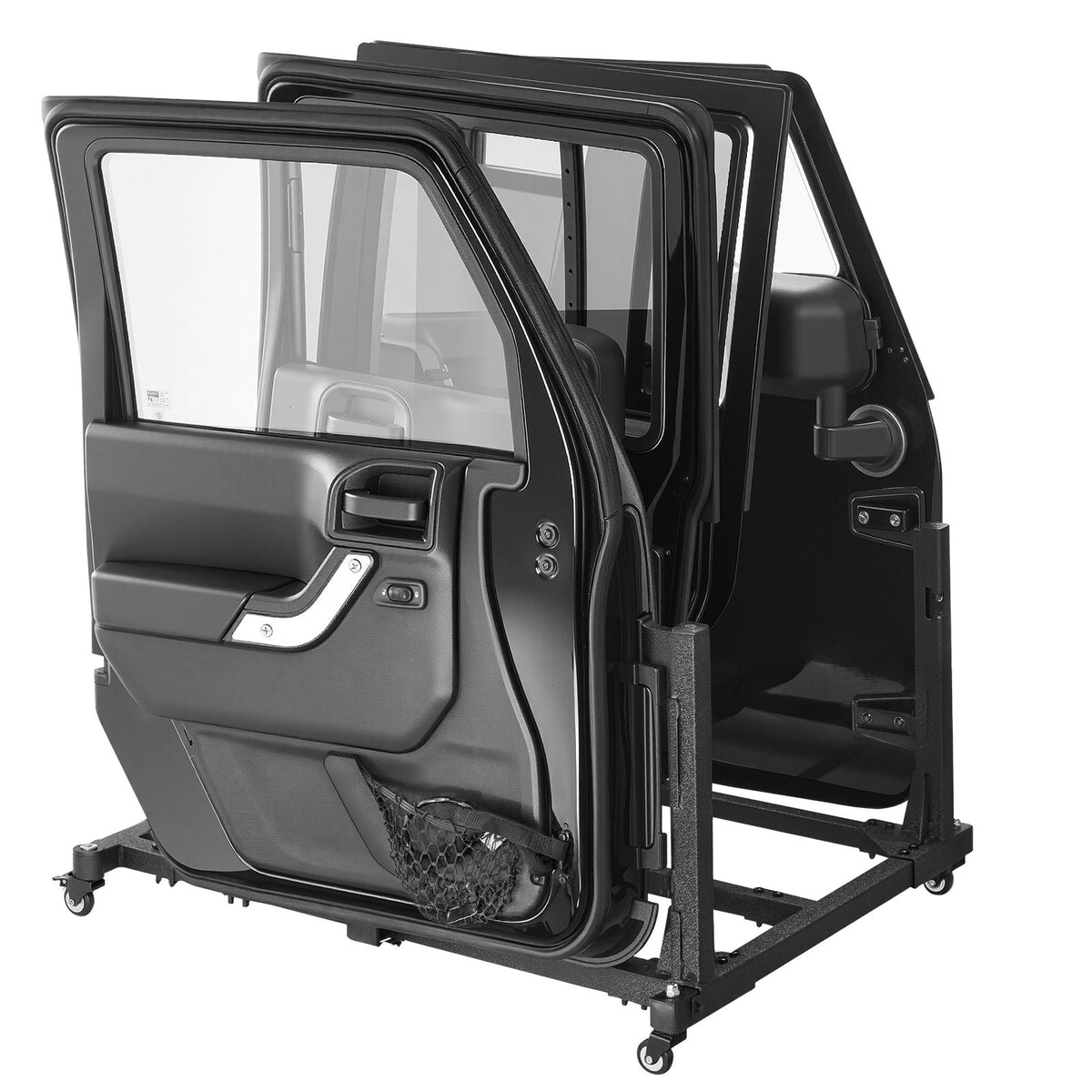Jeep Door Storage Cart, 4 Doors Moveable Storage Cart Rack with Thickened Rubber Cushion, Sturdy Car Door Holder Cart Fit for Jeep Wrangler JK JKU JL Gladiator