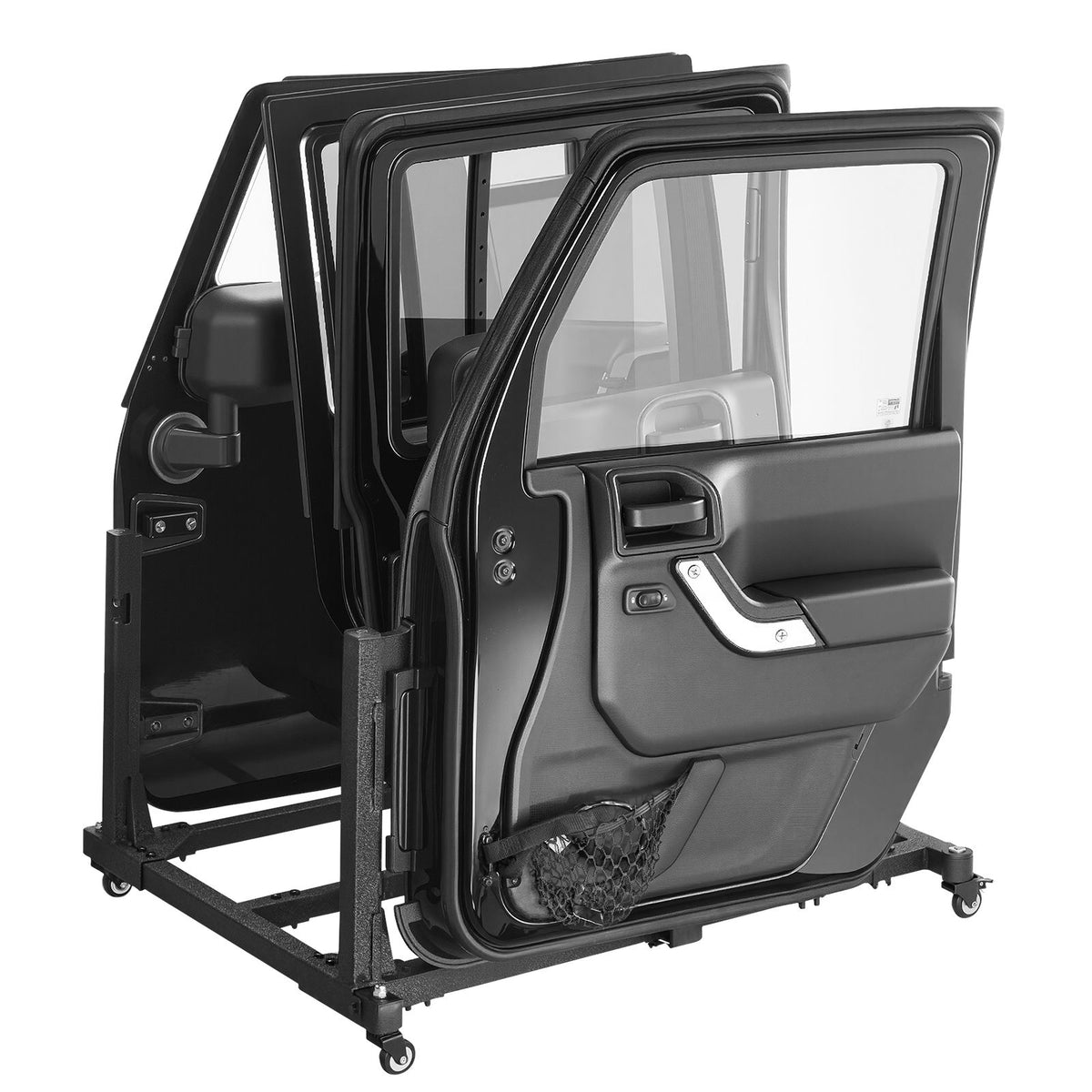 Jeep Door Storage Cart, 4 Doors Moveable Storage Cart Rack with Thickened Rubber Cushion, Sturdy Car Door Holder Cart Fit for Jeep Wrangler JK JKU JL Gladiator