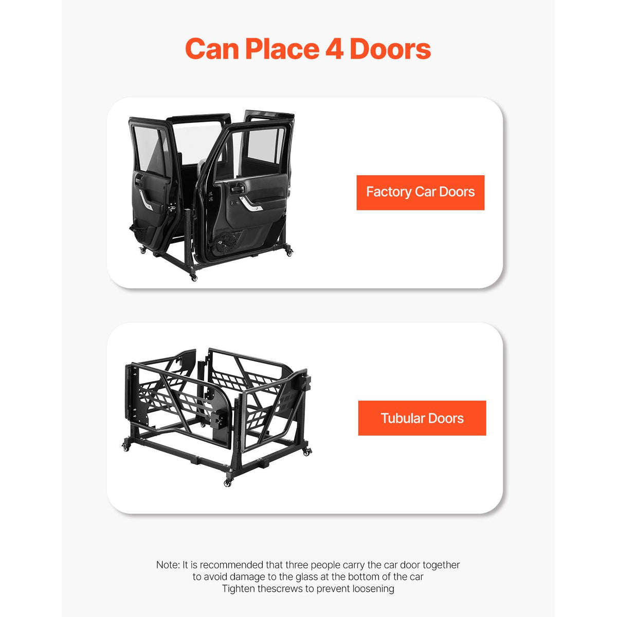 Jeep Door Storage Cart, 4 Doors Moveable Storage Cart Rack with Thickened Rubber Cushion, Sturdy Car Door Holder Cart Fit for Jeep Wrangler JK JL/Gladiator JT 2007- 2023 JK JL / Gladiator JT