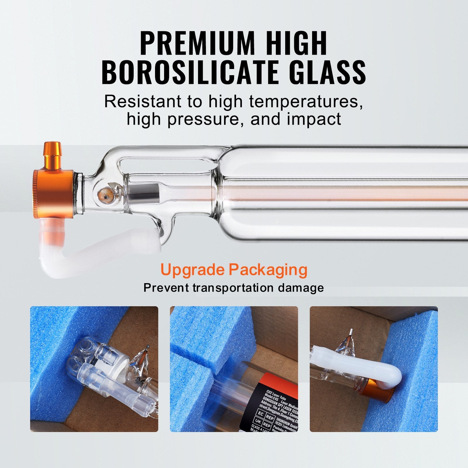 Saw Accessories: VEVOR Laser Tube, 40W CO2 Laser Tube for Laser Engraver and Cutter Machine, 720 mm Length, 50 mm Diameter, Glass Laser Cutting Tube with TEM00 Beam Mode, for Wood Acrylic Fabric Leather Bamboo