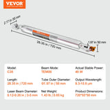 Saw Accessories: VEVOR Laser Tube, 40W CO2 Laser Tube for Laser Engraver and Cutter Machine, 720 mm Length, 50 mm Diameter, Glass Laser Cutting Tube with TEM00 Beam Mode, for Wood Acrylic Fabric Leather Bamboo