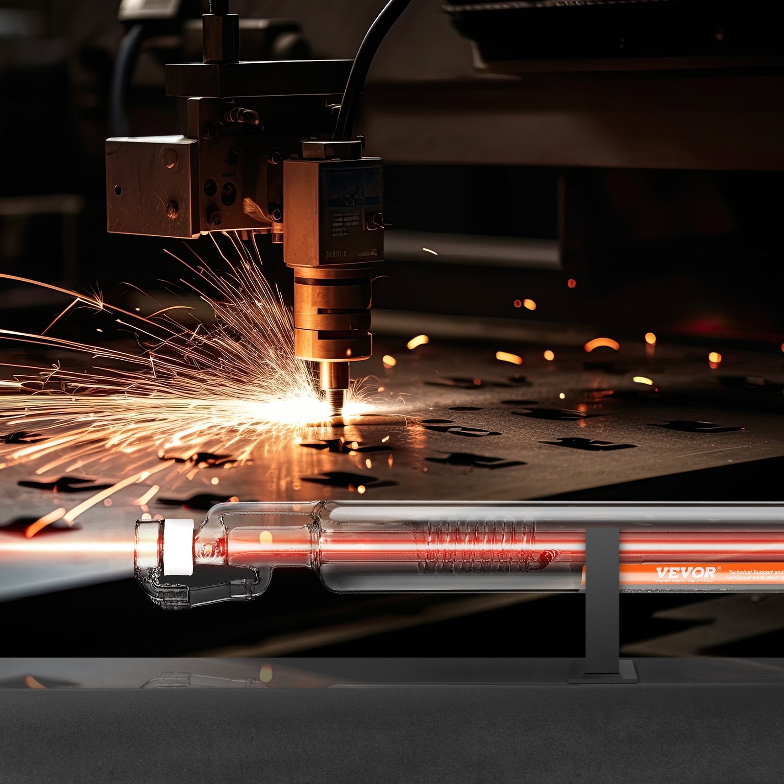 Saw Accessories: VEVOR Laser Tube, 40W CO2 Laser Tube for Laser Engraver and Cutter Machine, 720 mm Length, 50 mm Diameter, Glass Laser Cutting Tube with TEM00 Beam Mode, for Wood Acrylic Fabric Leather Bamboo
