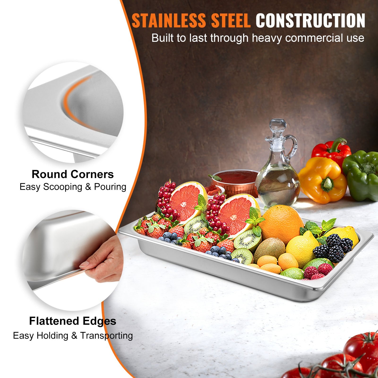 Food Warmers & Chafing Dishes: VEVOR Hotel Pans Full Size 2.5 Inch Deep, Steam Table Pan 6 Pack , 22 Gauge/0.8mm Thick Stainless Steel Hotel Pan Anti Jam Steam Table Pan
