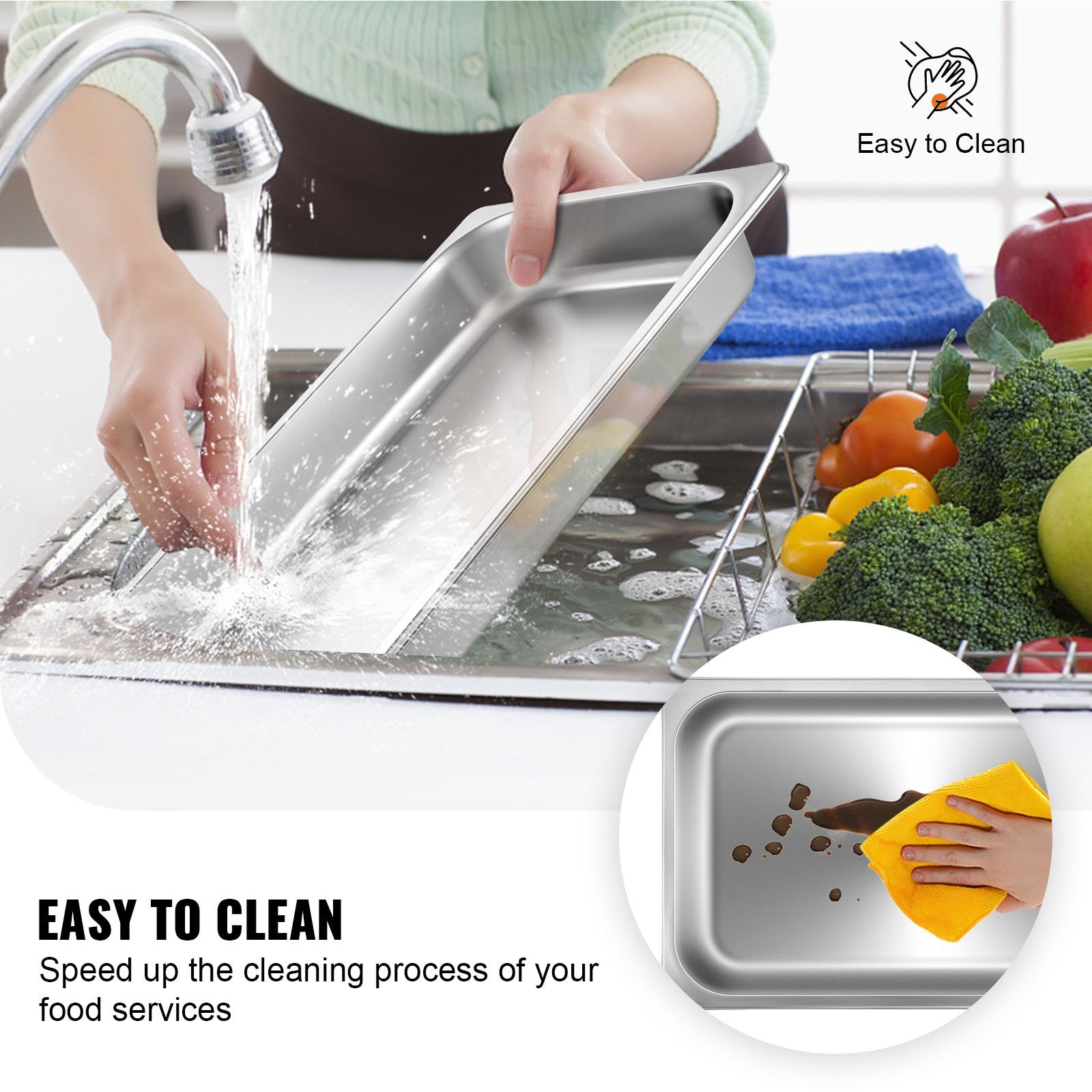 Food Warmers & Chafing Dishes: VEVOR Hotel Pans Full Size 2.5 Inch Deep, Steam Table Pan 6 Pack , 22 Gauge/0.8mm Thick Stainless Steel Hotel Pan Anti Jam Steam Table Pan