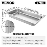 Food Warmers & Chafing Dishes: VEVOR Hotel Pans Full Size 2.5 Inch Deep, Steam Table Pan 6 Pack , 22 Gauge/0.8mm Thick Stainless Steel Hotel Pan Anti Jam Steam Table Pan