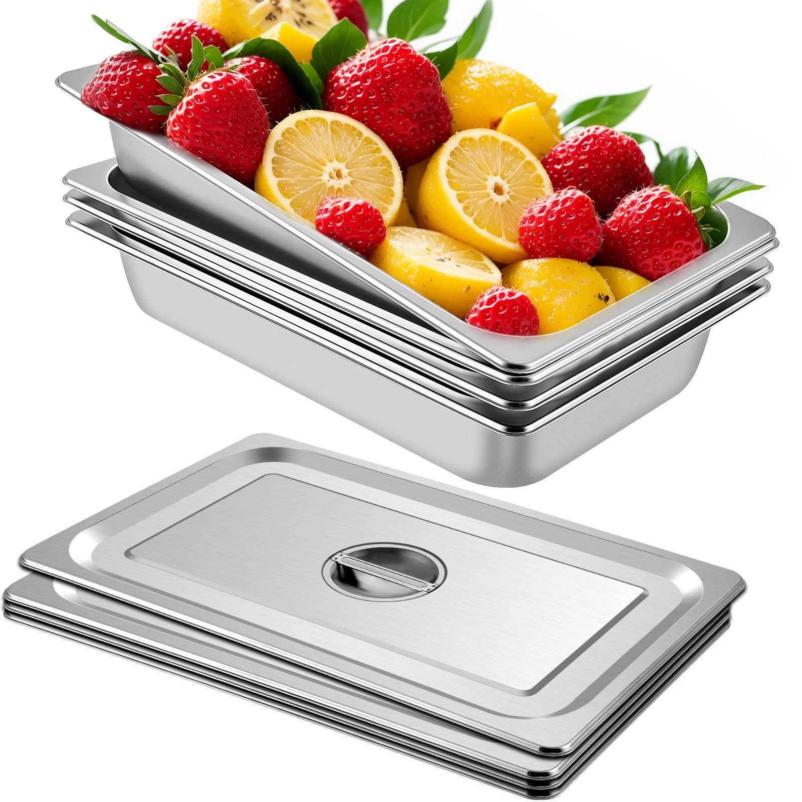 4 Pack Hotel Pan 3.7" Deep Steam Table Pan Full Size with Lid 20.8"L x 13"W Hotel Pan 22 Gauge Stainless Steel Anti Jam Steam Table Pan