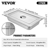 Food Warmers & Chafing Dishes: VEVOR 4 Pack Hotel Pan 3.7" Deep Steam Table Pan Full Size with Lid 20.8"L x 13"W Hotel Pan 22 Gauge Stainless Steel Anti Jam Steam Table Pan