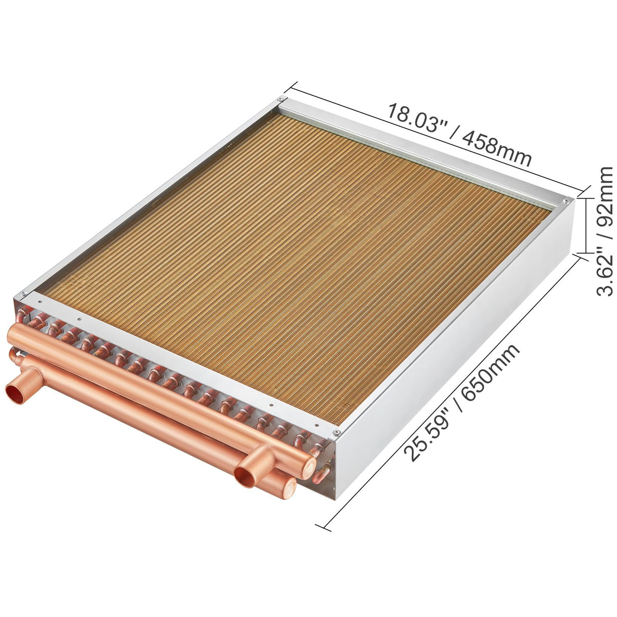 Heat Exchanger Water to Air, 18"x 20" with 3-Row 3/8" Copper Ports, 242 Aluminum Fins Heat Exchanger for Outdoor Wood Furnaces, Residential Heating and Cooling, and Forced Air Heating