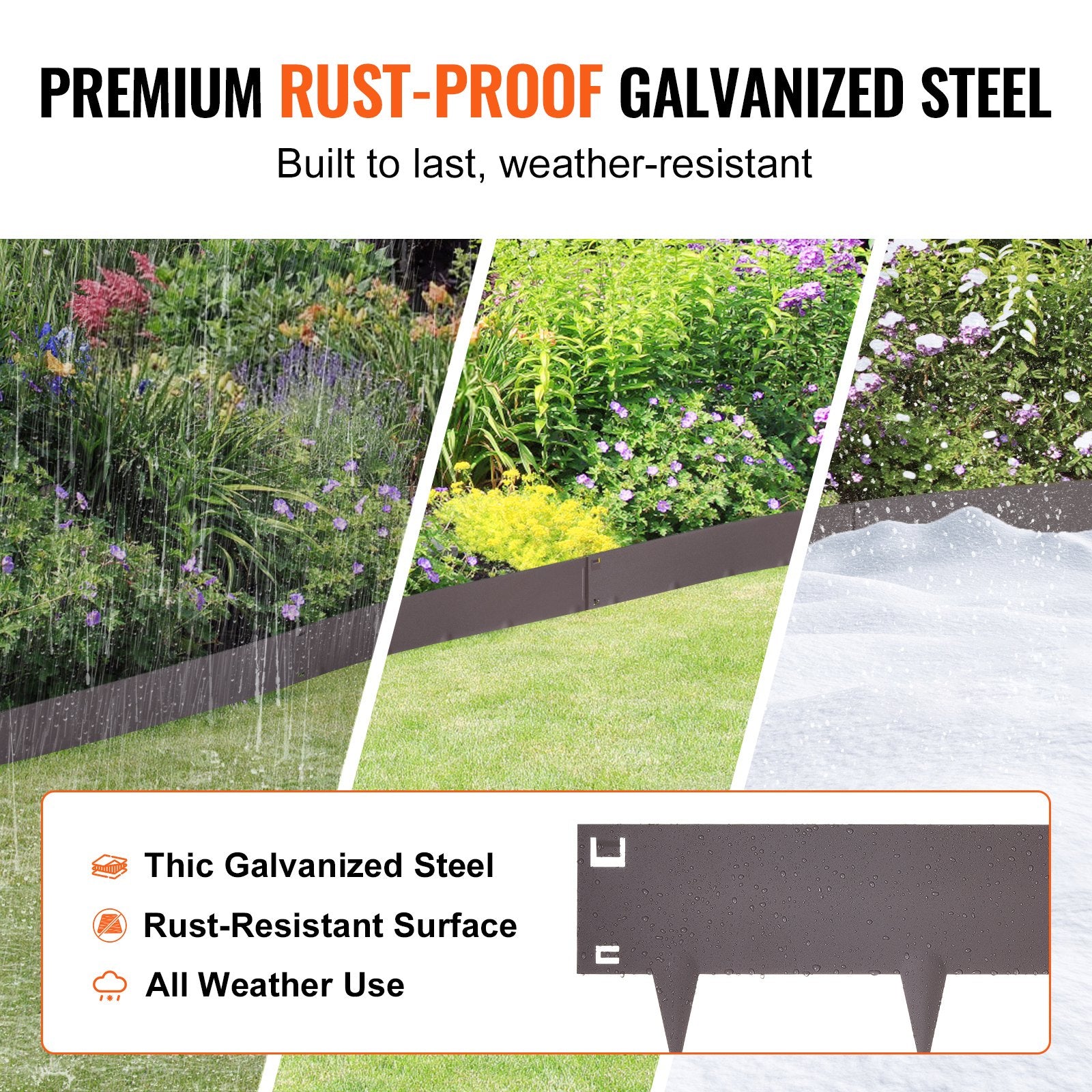 Garden Ornaments: VEVOR Steel Landscape Edging, 5-pack Steel Garden Edging Borders, 39" L x 5" H Strips, Hammer-in Edging Border, Bendable Metal Landscape Edging for Yard, Garden, Lawn, 3.15" Spike Height, Rustic Brown