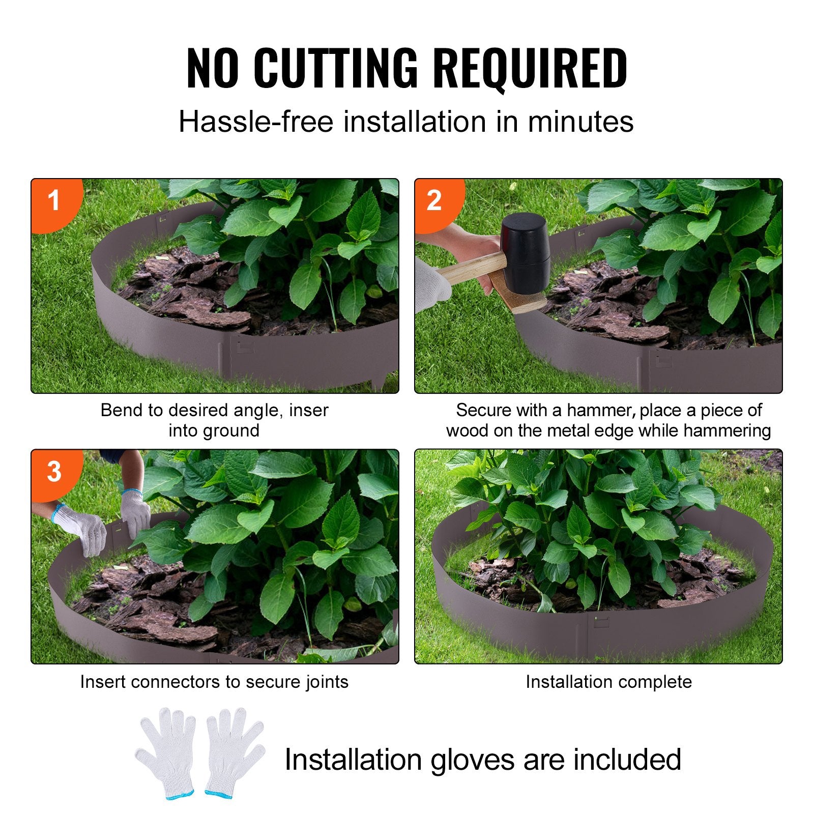 Garden Ornaments: VEVOR Steel Landscape Edging, 5-pack Steel Garden Edging Borders, 39" L x 5" H Strips, Hammer-in Edging Border, Bendable Metal Landscape Edging for Yard, Garden, Lawn, 3.15" Spike Height, Rustic Brown
