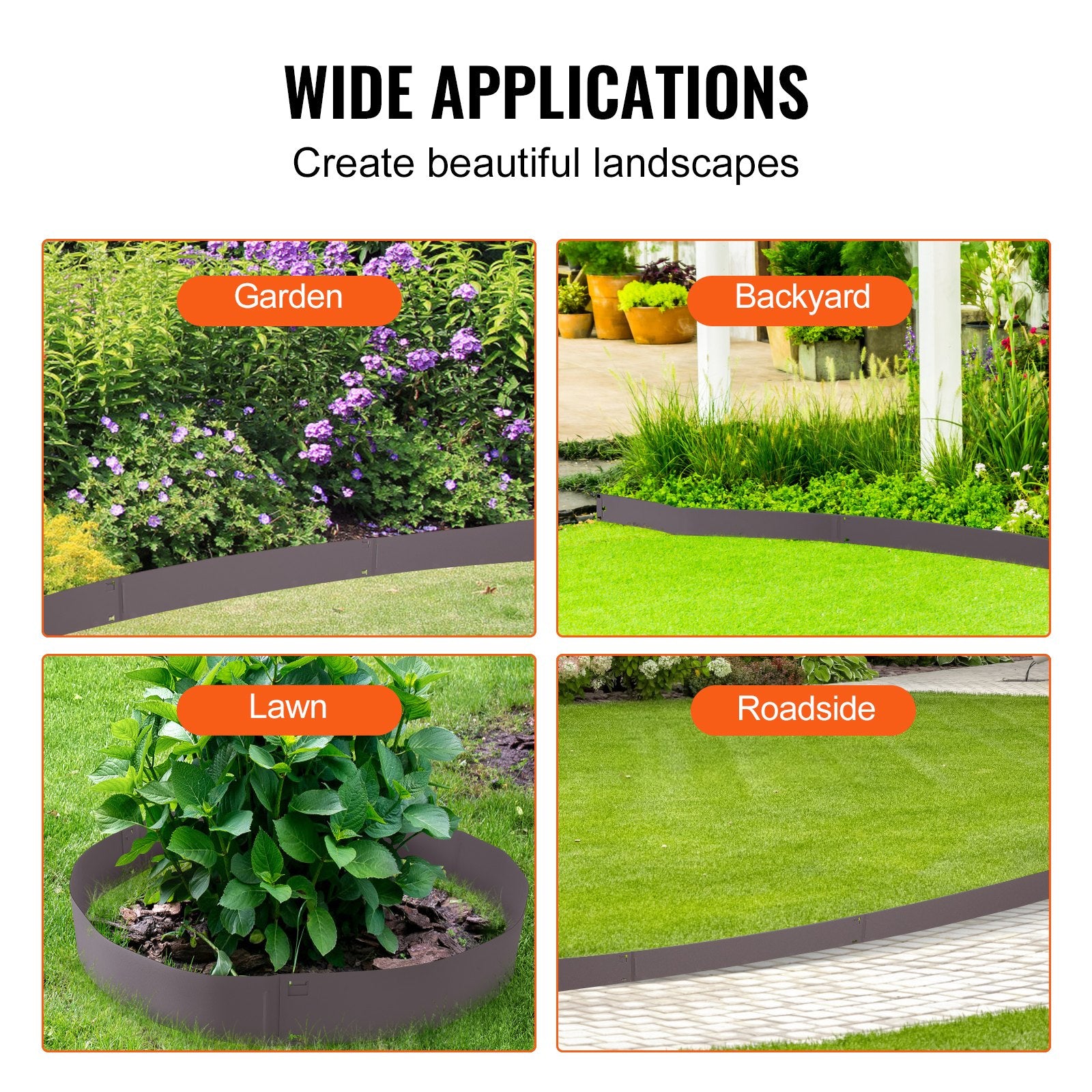 Garden Ornaments: VEVOR Steel Landscape Edging, 5-pack Steel Garden Edging Borders, 39" L x 5" H Strips, Hammer-in Edging Border, Bendable Metal Landscape Edging for Yard, Garden, Lawn, 3.15" Spike Height, Rustic Brown