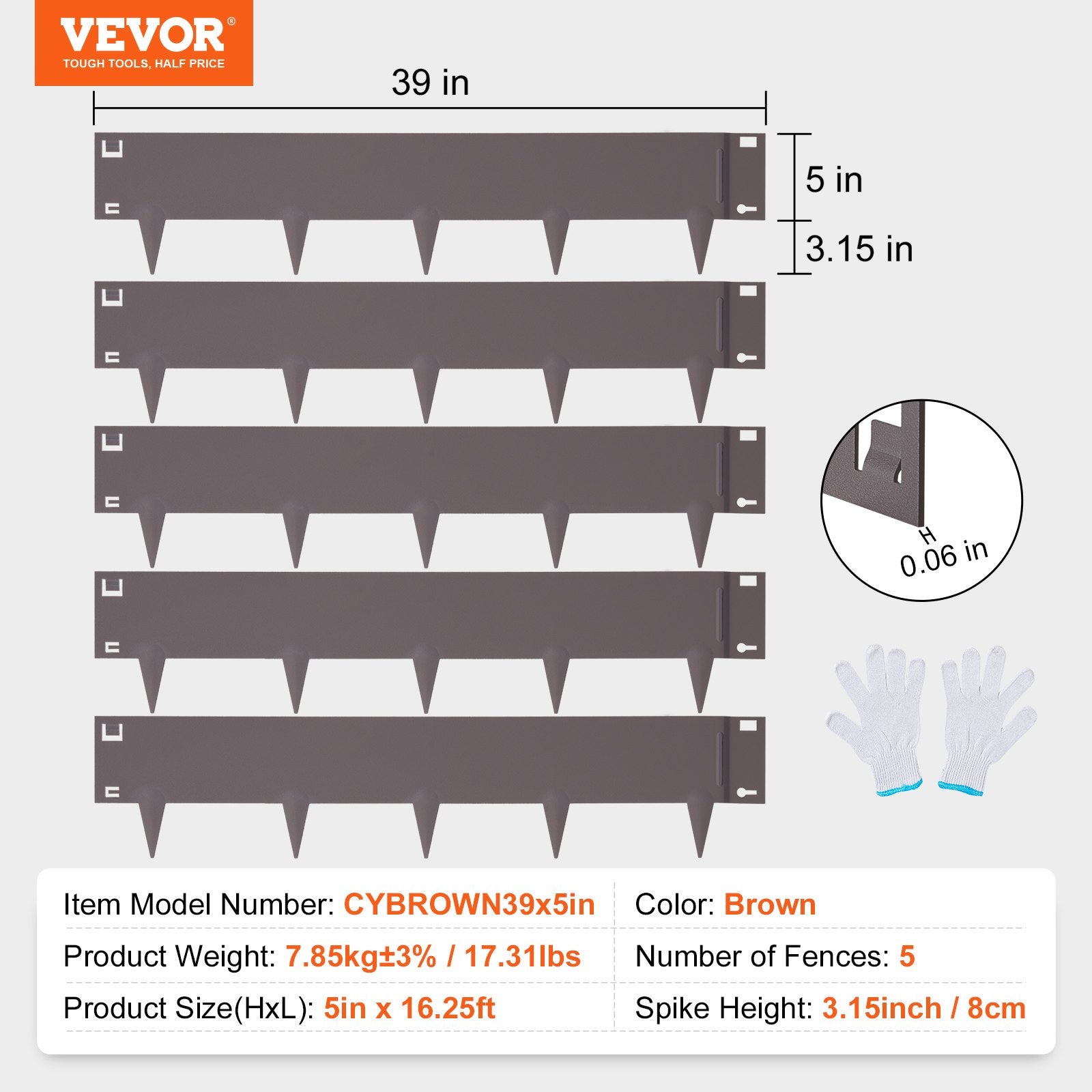 Garden Ornaments: VEVOR Steel Landscape Edging, 5-pack Steel Garden Edging Borders, 39" L x 5" H Strips, Hammer-in Edging Border, Bendable Metal Landscape Edging for Yard, Garden, Lawn, 3.15" Spike Height, Rustic Brown