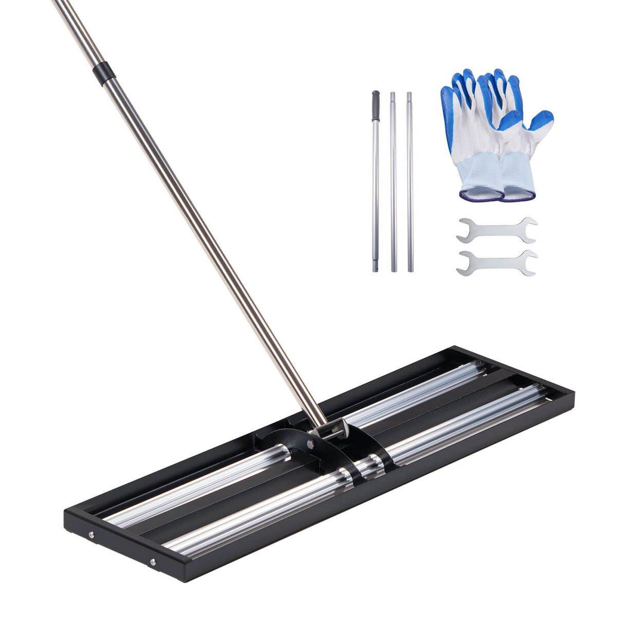 Updated Lawn Leveling Rake with Roller, 30" x 10" Stainless Steel Lawn Leveler with 83.9" Adjustable Handle, Heavy Duty Yard Leveling Rake, Effort Saving Lawn Leveling Tool for Yard Golf Court