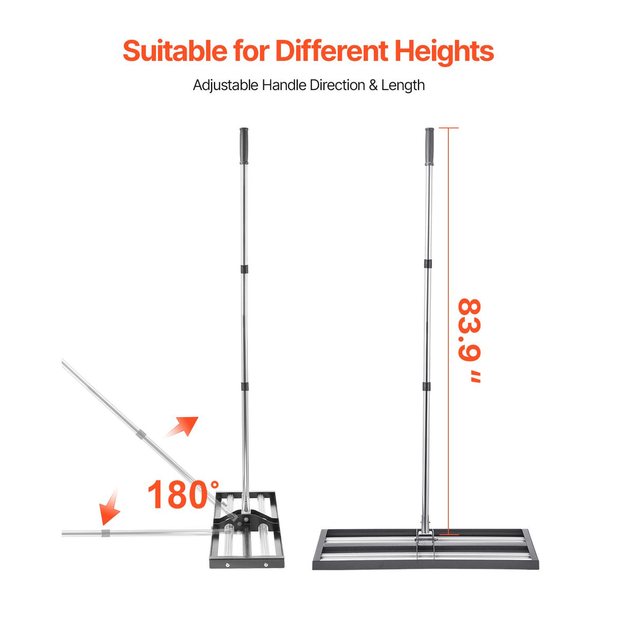 254 x 762 mm Lawn Leveling Rake with 2130 mm Adjustable Handle for Yard Garden