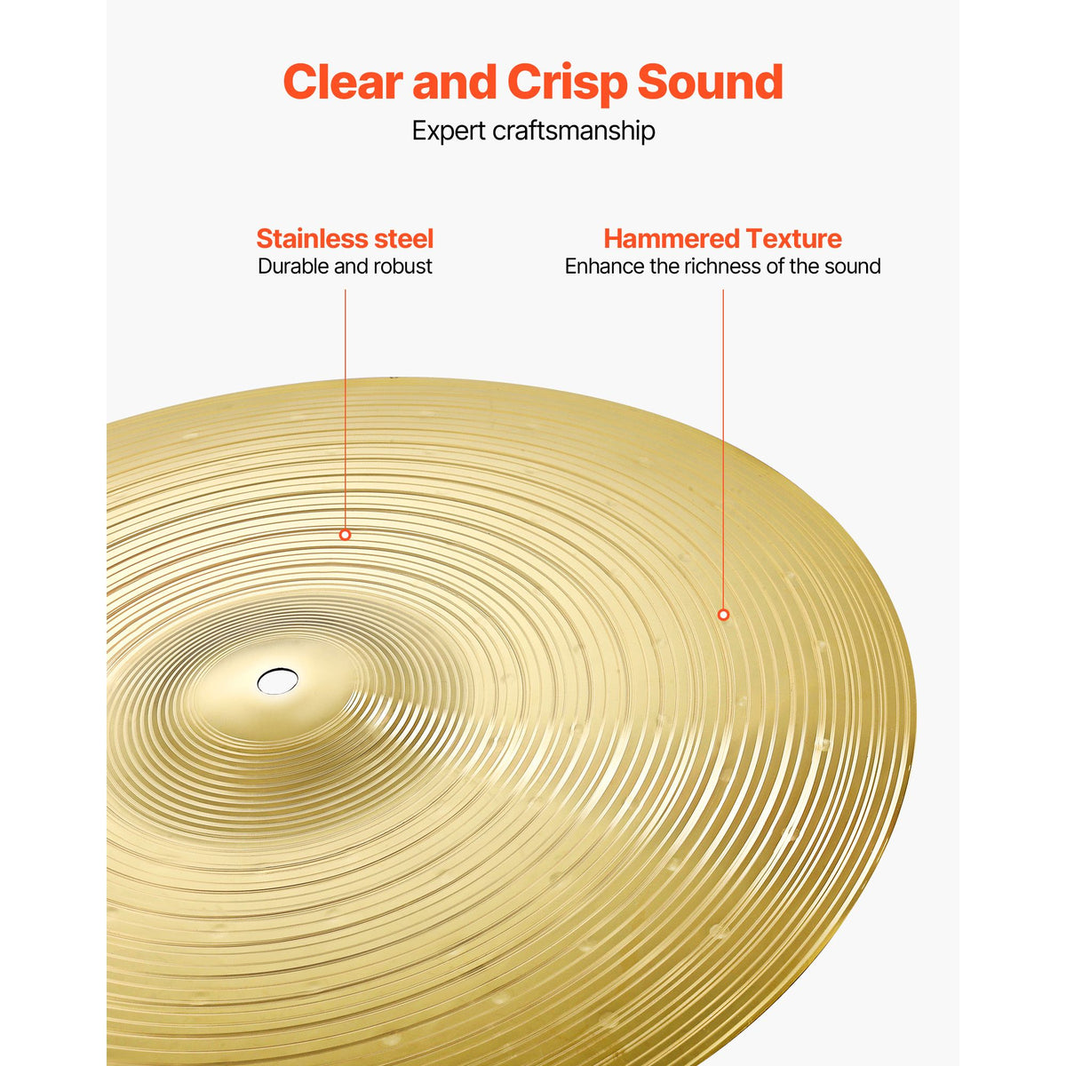 Cymbal Pack, 3 Pieces Cymbals for Drum Set, Alloy Cymbals Drum Set Includes 35.5 cm Hi-Hats, 40 cm Crash, 50.5 cm Ride, Drumsticks & Cymbal Bag, Alloy Cymbal Pack for Drummer, Bright Copper