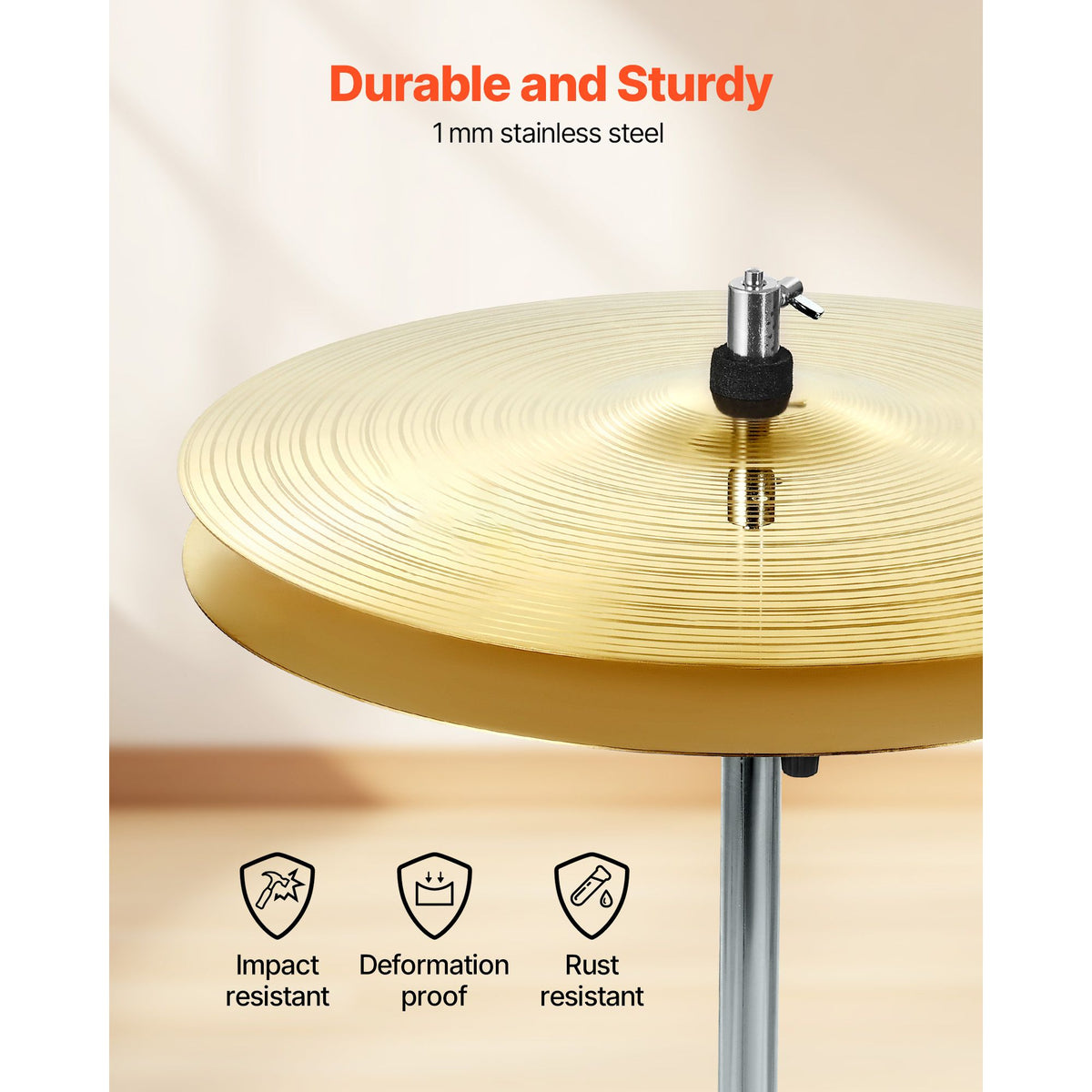 Cymbal Pack, 3 Pieces Cymbals for Drum Set, Alloy Cymbals Drum Set Includes 35.5 cm Hi-Hats, 40 cm Crash, 50.5 cm Ride, Drumsticks & Cymbal Bag, Alloy Cymbal Pack for Drummer, Bright Copper