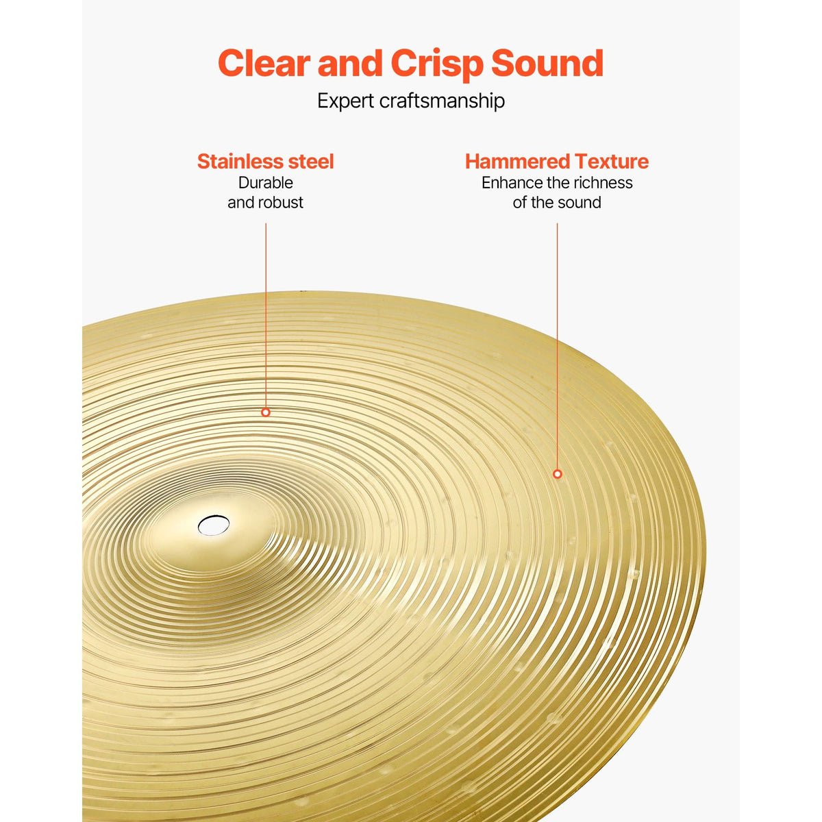 Cymbal Pack, 6 Pieces Cymbals for Drum Set, Alloy Cymbals Drum Set Includes 35.5 cm Hi-Hats, 40 cm Crash, 45.5 cm Crash, 50.5 cm Ride, 25.4 cm Splash, 40 cm China, Drumsticks & Cymbal Bag