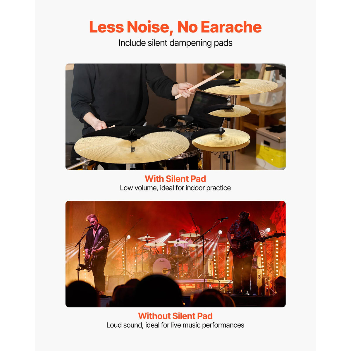 Cymbal Pack, 6 Pieces Cymbals for Drum Set, Alloy Cymbals Drum Set Includes 35.5 cm Hi-Hats, 40 cm Crash, 45.5 cm Crash, 50.5 cm Ride, 25.4 cm Splash, 40 cm China, Drumsticks & Cymbal Bag