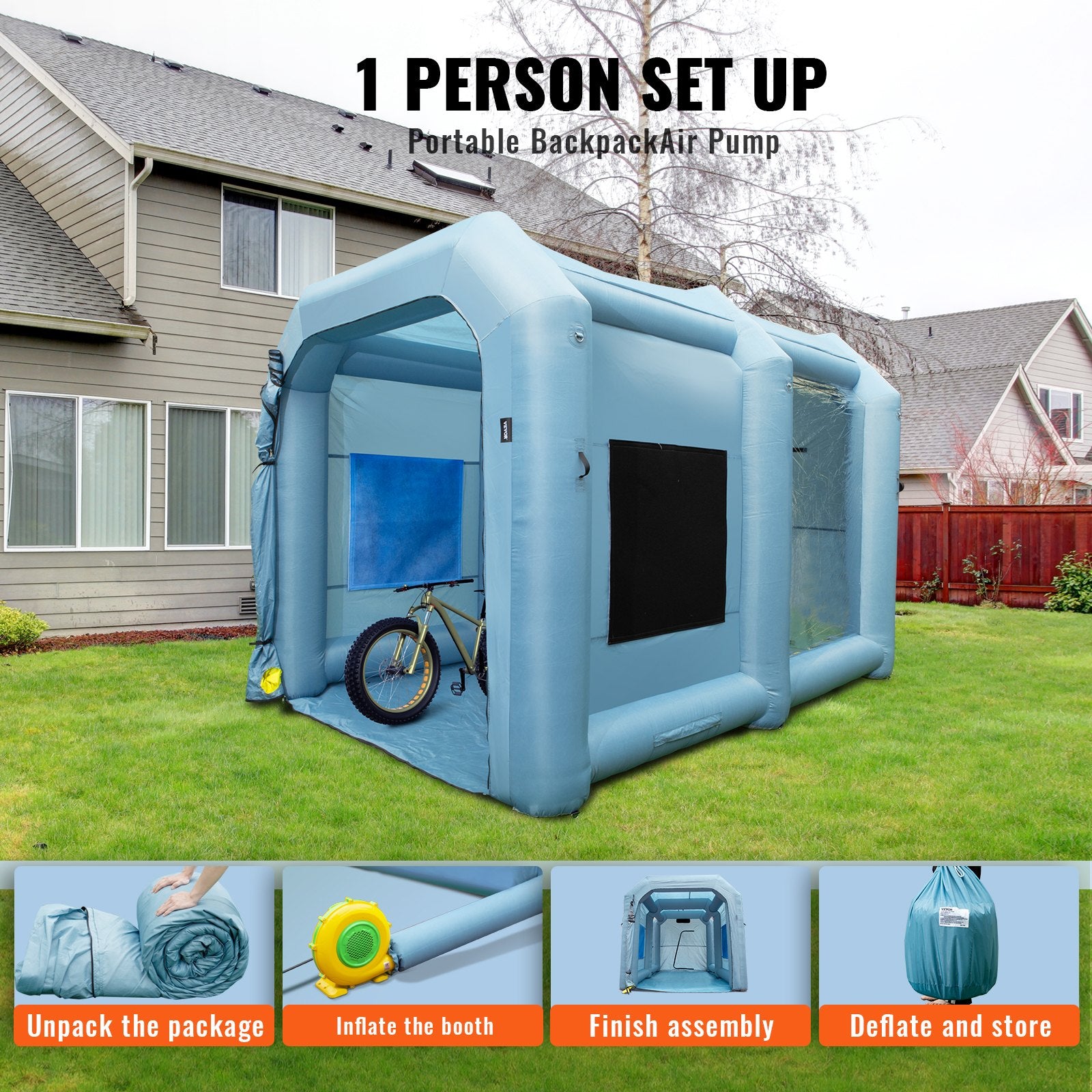 Automotive Repair & Speciality Tools: VEVOR Inflatable Spray Booth Car Paint Tent 13x10x9ft Filter System Blower 950W
