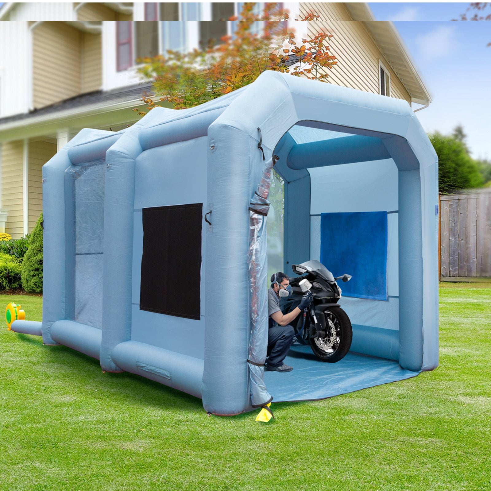 Automotive Repair & Speciality Tools: VEVOR Inflatable Spray Booth Car Paint Tent 13x10x9ft Filter System Blower 950W