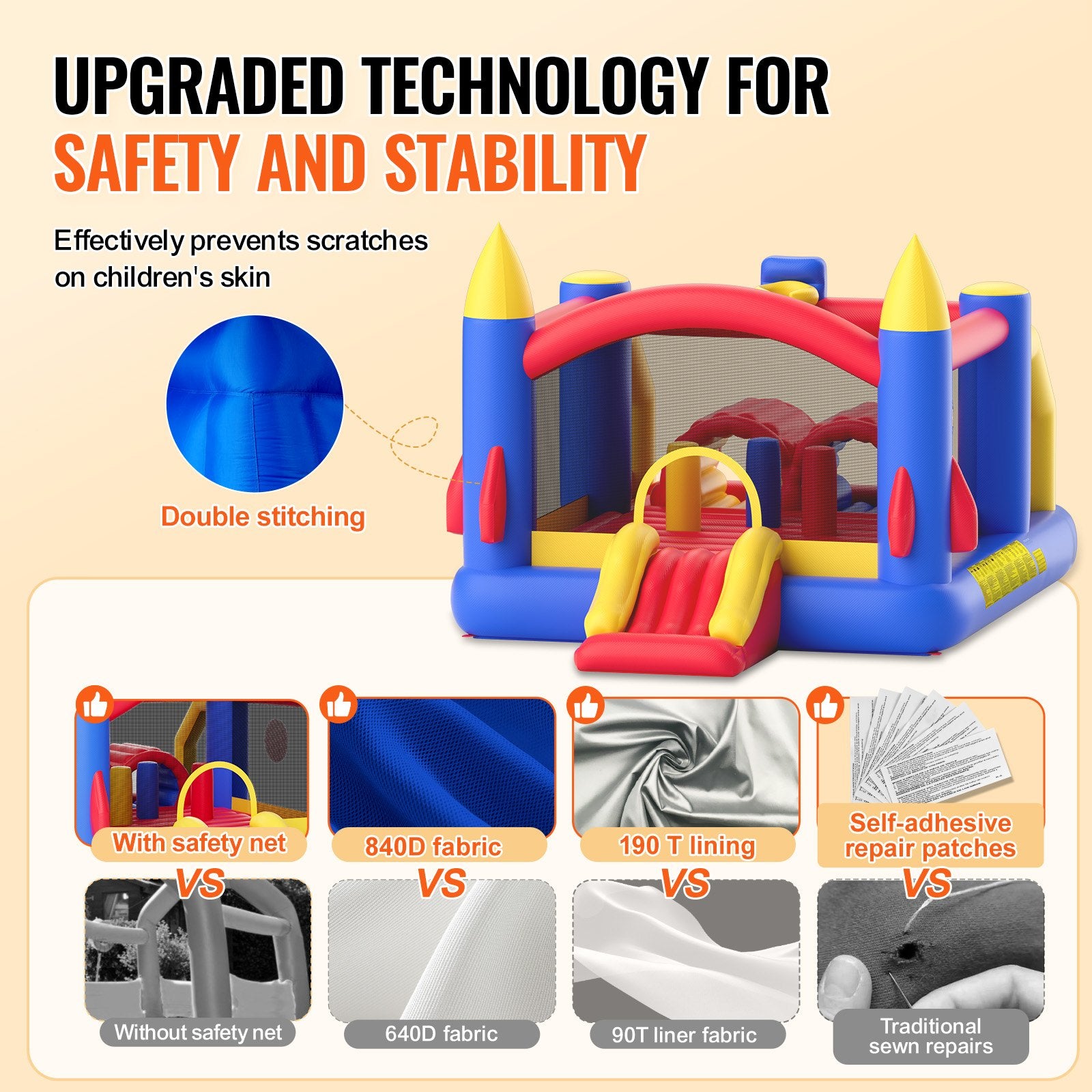 Inflatable Bounce House, Outdoor High Quality Playhouse Trampoline, Jumping Bouncer with Blower, Slide, and Storage Bag, Family Backyard Bouncy Castle, for Kid Ages 3_8 Years, 4.0x2.4x2.4m