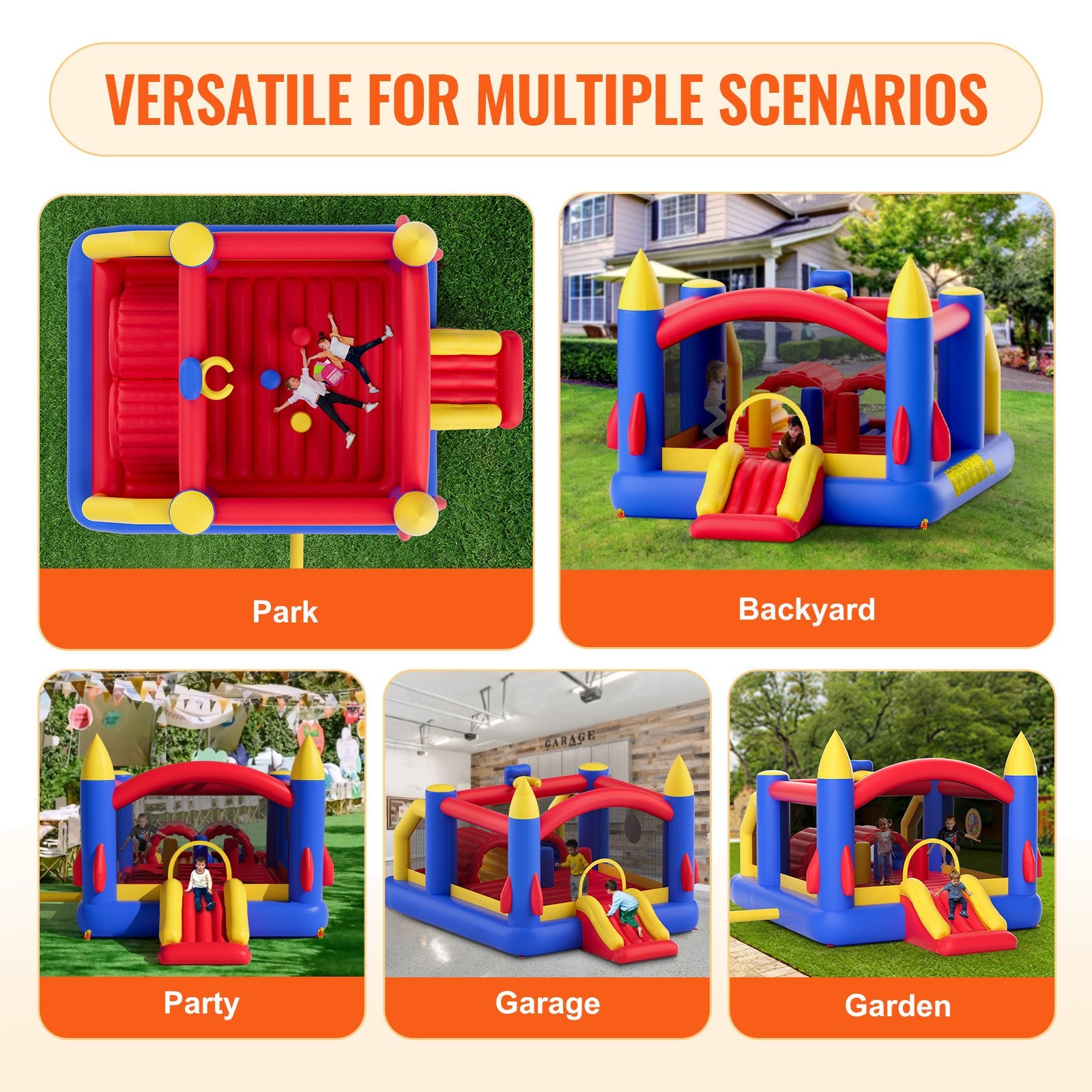 Inflatable Bounce House, Outdoor High Quality Playhouse Trampoline, Jumping Bouncer with Blower, Slide, and Storage Bag, Family Backyard Bouncy Castle, for Kid Ages 3_8 Years, 4.0x2.4x2.4m