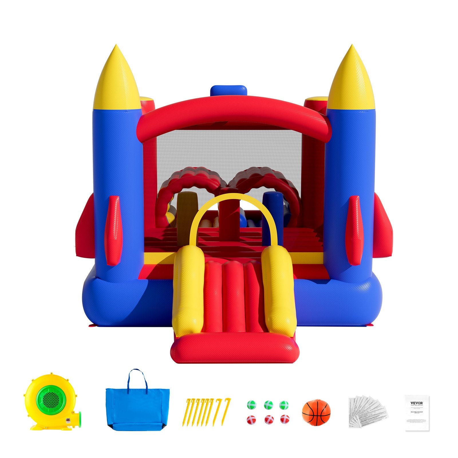 Inflatable Bounce House, Outdoor High Quality Playhouse Trampoline, Jumping Bouncer with Blower, Slide, and Storage Bag, Family Backyard Bouncy Castle, for Kid Ages 3_8 Years, 4.0x2.4x2.4m