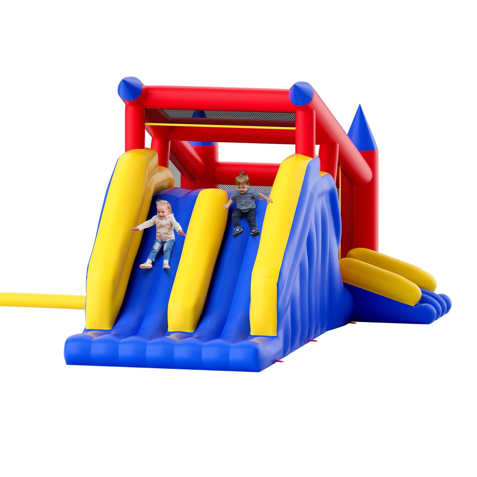 Inflatable Bounce House, Outdoor High Quality Playhouse Trampoline, Jumping Bouncer with Blower, Slide, and Storage Bag, Family Backyard Bouncy Castle, for Kid Ages 3_8 Years, 4.6x2.6x2.3m
