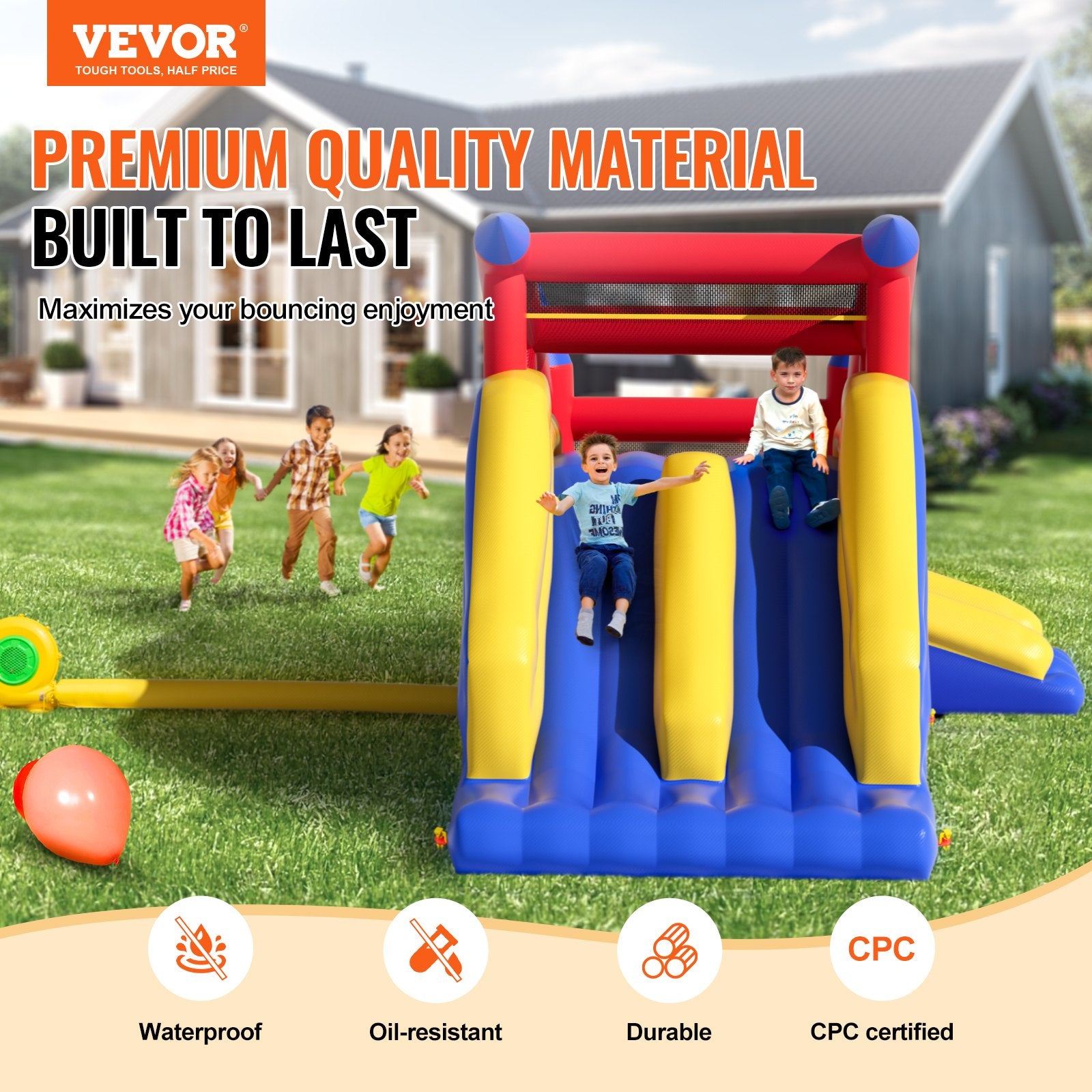 Inflatable Bounce House, Outdoor High Quality Playhouse Trampoline, Jumping Bouncer with Blower, Slide, and Storage Bag, Family Backyard Bouncy Castle, for Kid Ages 3_8 Years, 4.6x2.6x2.3m