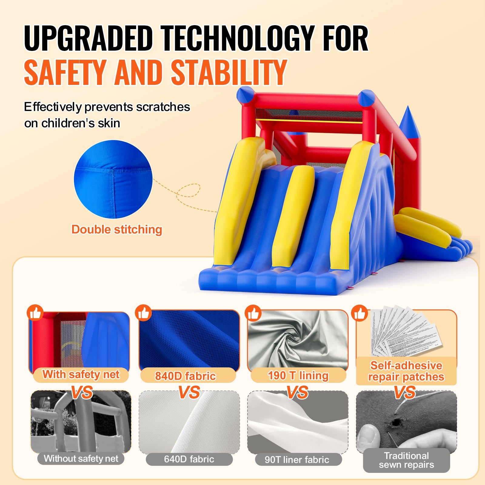 Inflatable Bounce House, Outdoor High Quality Playhouse Trampoline, Jumping Bouncer with Blower, Slide, and Storage Bag, Family Backyard Bouncy Castle, for Kid Ages 3_8 Years, 4.6x2.6x2.3m