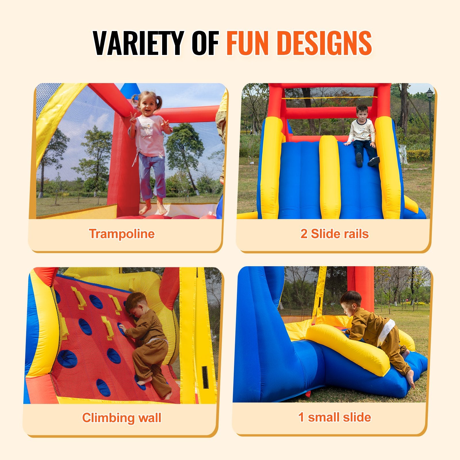 Inflatable Bounce House, Outdoor High Quality Playhouse Trampoline, Jumping Bouncer with Blower, Slide, and Storage Bag, Family Backyard Bouncy Castle, for Kid Ages 3_8 Years, 4.6x2.6x2.3m