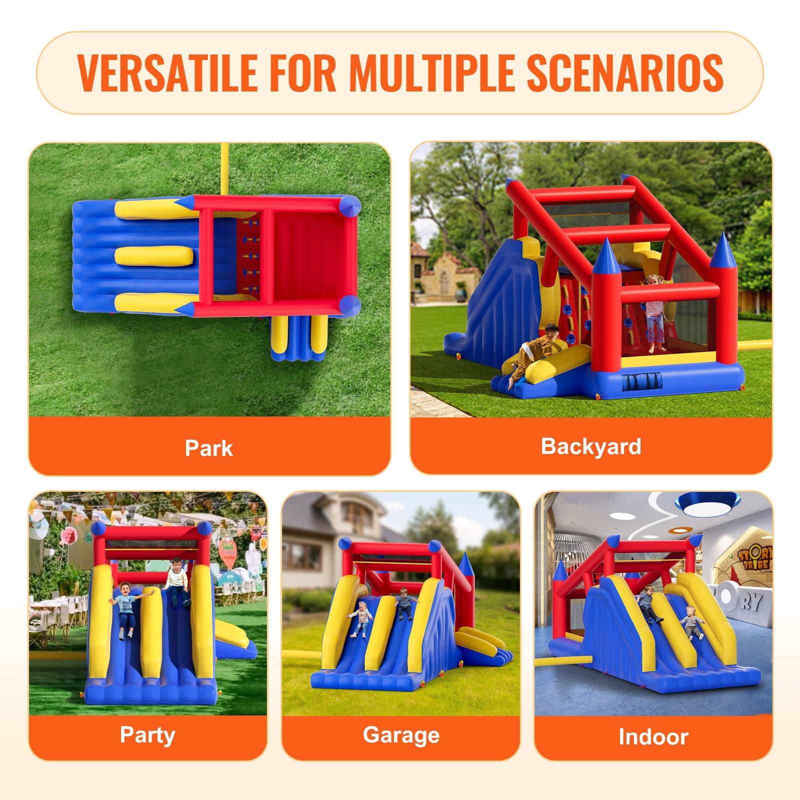 Inflatable Bounce House, Outdoor High Quality Playhouse Trampoline, Jumping Bouncer with Blower, Slide, and Storage Bag, Family Backyard Bouncy Castle, for Kid Ages 3_8 Years, 4.6x2.6x2.3m
