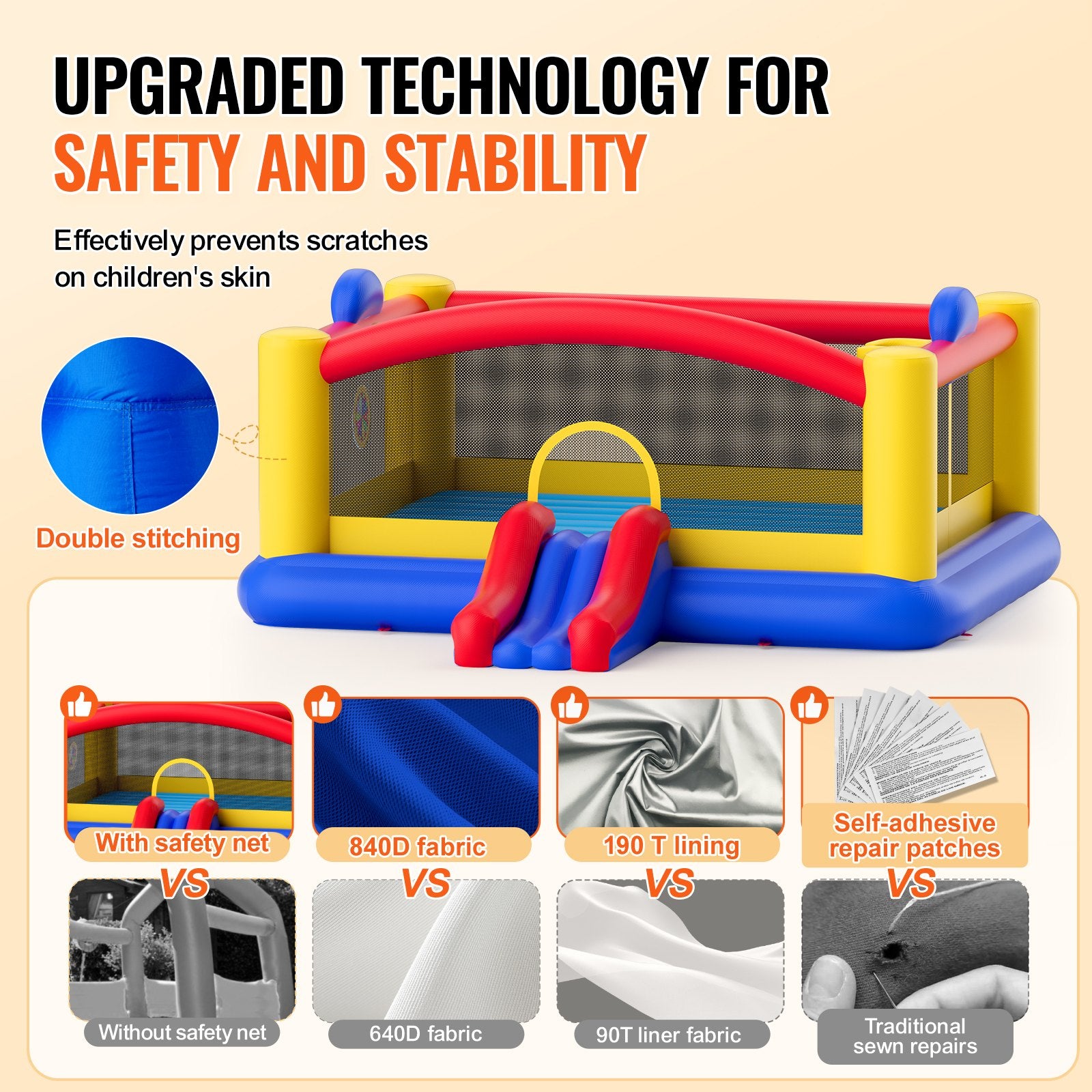 Inflatable Bounce House, Outdoor High Quality Playhouse Trampoline, Jumping Bouncer with Blower, Slide, and Storage Bag, Family Backyard Bouncy Castle, for Kid Ages 3_10 Years, 4.5x4.4x2m